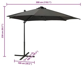 Guarda-sol jardim cantilever c/ poste/luzes LED 300cm antracite