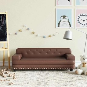 vidaXL Sofá infantil 90x53x30 cm couro artificial castanho