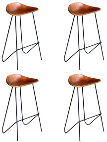 vidaXL Cadeiras de bar 4 pcs couro genuíno castanho