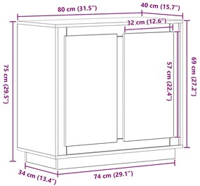 Buffet vidaXL Preto Carvalho 80x34x75 cm Madeira Engenharia