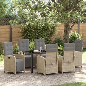 Conjunto de Jantar de Jardim de 7 Peças com Almofadas Bege Polirattan
