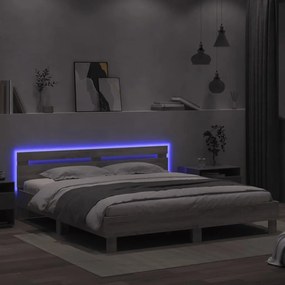 Estrutura cama c/ cabeceira/luzes LED 180x200cm cinzento sonoma
