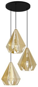 Candeeiro de suspensão industrial dourado com malha 3 luzes - Carcass Industrial