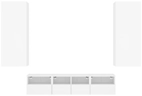 5 pcs móveis de parede p/ TV derivados de madeira branco