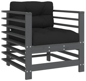 7 pcs conjunto lounge jardim c/ almofadões madeira maciça cinza