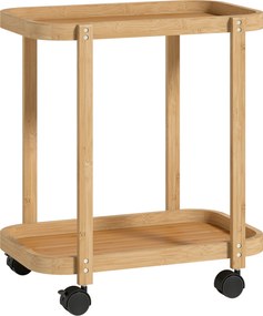 Carrinho de Cozinha de Bambu de 2 Níveis Carrinho Auxiliar para Cozinha com Rodas 2 Prateleiras 54x36,5x60 cm Madeira