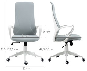 Cadeira de Escritório Ergonómica com Altura Ajustável Função de Inclinação e Encosto Alto 62x56x110-119,5 cm Cinza