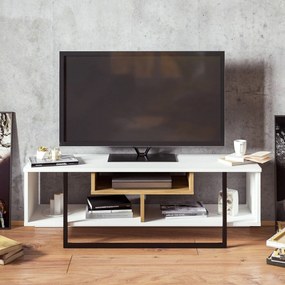 Móvel TV Asal – Branco/Preto/Carvalho – 119,4 x 40,2 x 35,2 cm