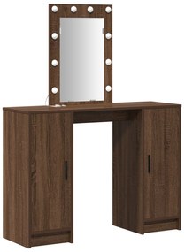 Mesa de Maquiagem vidaXL com Luzes LED Castanho Carvalho 102x33x135 cm