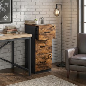 Armário arquivo escritório com 3 gavetas 40 x 41 x 103 cm com fechadura Castanho vintage-preto