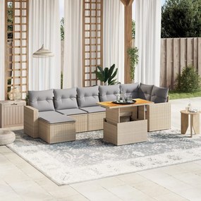 vidaXL 8 pcs conj. sofás jardim c/ almofadões vime PE bege misturado