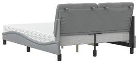 Cama com colchão 140x200 cm tecido cinzento-claro