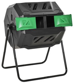 Outsunny Compostor de Tambor Giratório de 160L com Dupla Câmera e Ventilação para Resíduos Orgânicos 71x64x92 cm Preto e Verde
