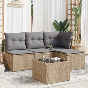 5 pcs conjunto de sofás p/ jardim com almofadões vime PE bege