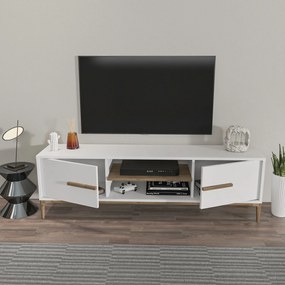 Móvel TV Eslem – Branco e Nogueira – 120 cm x 43,6 cm x 29,6 cm