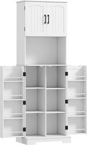 HOMCOM Armário Despenseiro de Cozinha Alto com 4 Portas, 9 Prateleiras e Prateleiras Ajustáveis 60x40x181,5 cm Branco | Aosom Portugal