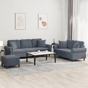 3202281 vidaXL 3 pcs conjunto de sofás com almofadas veludo cinzento-escuro