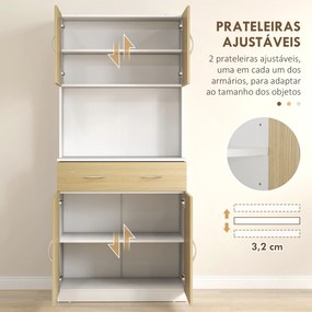 Armário de Cozinha com Gaveta 4 Portas e Prateleiras Interiores Ajustável em Altura Móvel 80x40x180 cm Madeira e Branco