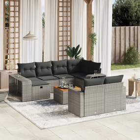 vidaXL 11 pcs conjunto sofás de jardim c/ almofadões vime PE cinzento
