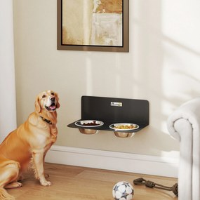 Conjunto de 2 Taças para Cão de Parede, 42 x 23,5 x 14 cm, Altura Regulável, Preto