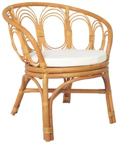 vidaXL Cadeira jantar c/ almofadão vime natural e linho castanho-claro