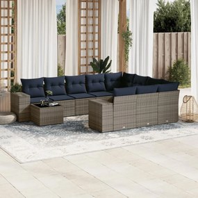 vidaXL 11 pcs conjunto sofás de jardim c/ almofadões vime PE cinzento