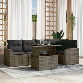 6 pcs conjunto sofás de jardim com almofadões vime cinzento