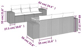 7 pcs conjunto de sofás p/ jardim c/ almofadões vime PE preto