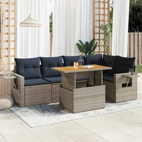 6 pcs conjunto sofás de jardim com almofadões vime cinzento
