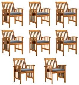 vidaXL Cadeiras de jantar p/ jardim 8 pcs c/ almofadões acácia maciça