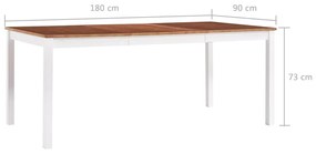 Mesa de Jantar de 180cm em Madeira Maciça - Branco/Castanho - Design R
