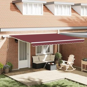 vidaXL Toldo retrátil manual com luz LED 450x300 cm bordô