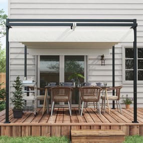 Outsunny Pérgola 3x4 Pérgola de Jardim com Teto Retrátil de Poliéster