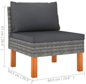 8 pcs conjunto lounge de jardim c/ almofadões vime PE cinzento