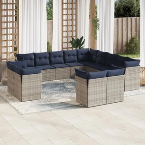 vidaXL 13 pcs conjunto sofás p/ jardim c/ almofadões vime PE cinzento