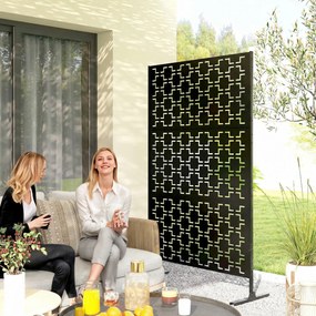 Biombo jardim decorativo de proteção visual para exterior 122 x 45 x 198 cm, com padrão geométrico perfurado em metal preto