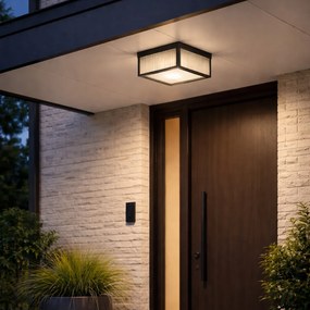 Candeeiro de teto exterior preto com vidro canelado 2 luzes IP44 - Charlois