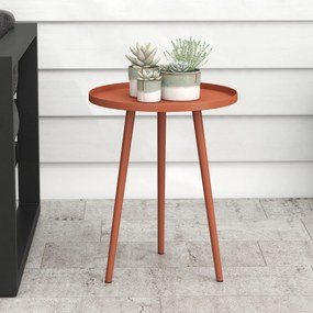 Mesa de centro redonda para jardim Ø40 x 50 cm (altura), mesa auxiliar de exterior com rebordo redondo em aço, vermelha