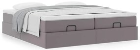Estrutura de cama otomana com colchão cinza couro falso