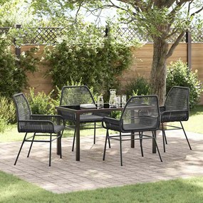 vidaXL Conjunto de Jantar de Jardim 5 Peças com Almofadas Preto Rattan Poliéster