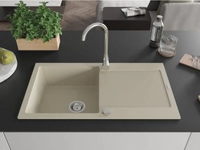Mexen Leo lava-louça de granito 1-cuba com escorredor 900 x 500 mm, bege, sifão cromado - 6501901010-69
