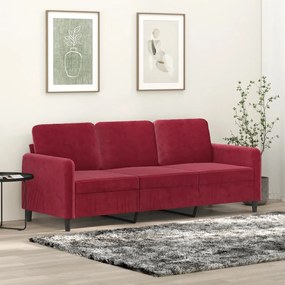 Sofá de 3 lugares veludo 180 cm vermelho tinto
