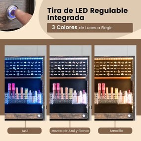 Armário para jóias com espelho de corpo inteiro iluminado com luzes LED  2 gavetas 3 ângulos ajustáveis nogueira