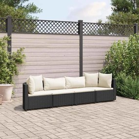 vidaXL 4 pcs conjunto de sofás para jardim c/ almofadões vime PE preto