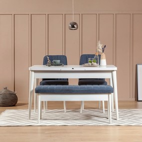 Conjunto de Mesa de Jantar Extensível e Cadeiras Vina – Branco e Azul