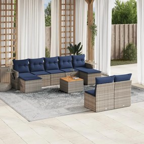 vidaXL 10 pcs conjunto sofás p/ jardim c/ almofadões vime PE cinzento