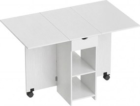 HOMCOM Mesa de Cozinha Dobrável com Rodas, Abas Rebatíveis, Gaveta e Prateleiras para 2-4 Pessoas 120x72x75 cm Branco | Aosom Portugal