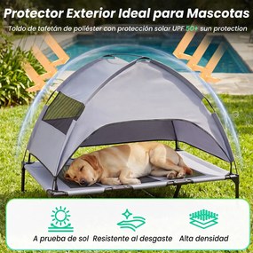 Cama Elevada para Cães com Dossel, 122,5 x 91 x 95 cm, Dossel Removível, Cinzento