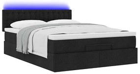 Cama Otomana com Colchão &amp; LEDs Preto 140x200 cm Tecido