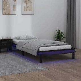 Estrutura de cama c/ LED solteiro 90x190cm madeira maciça preto